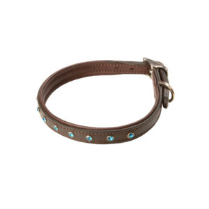 Hundehalsband Leder mit Strasssteinen blau - Sommer Dogs